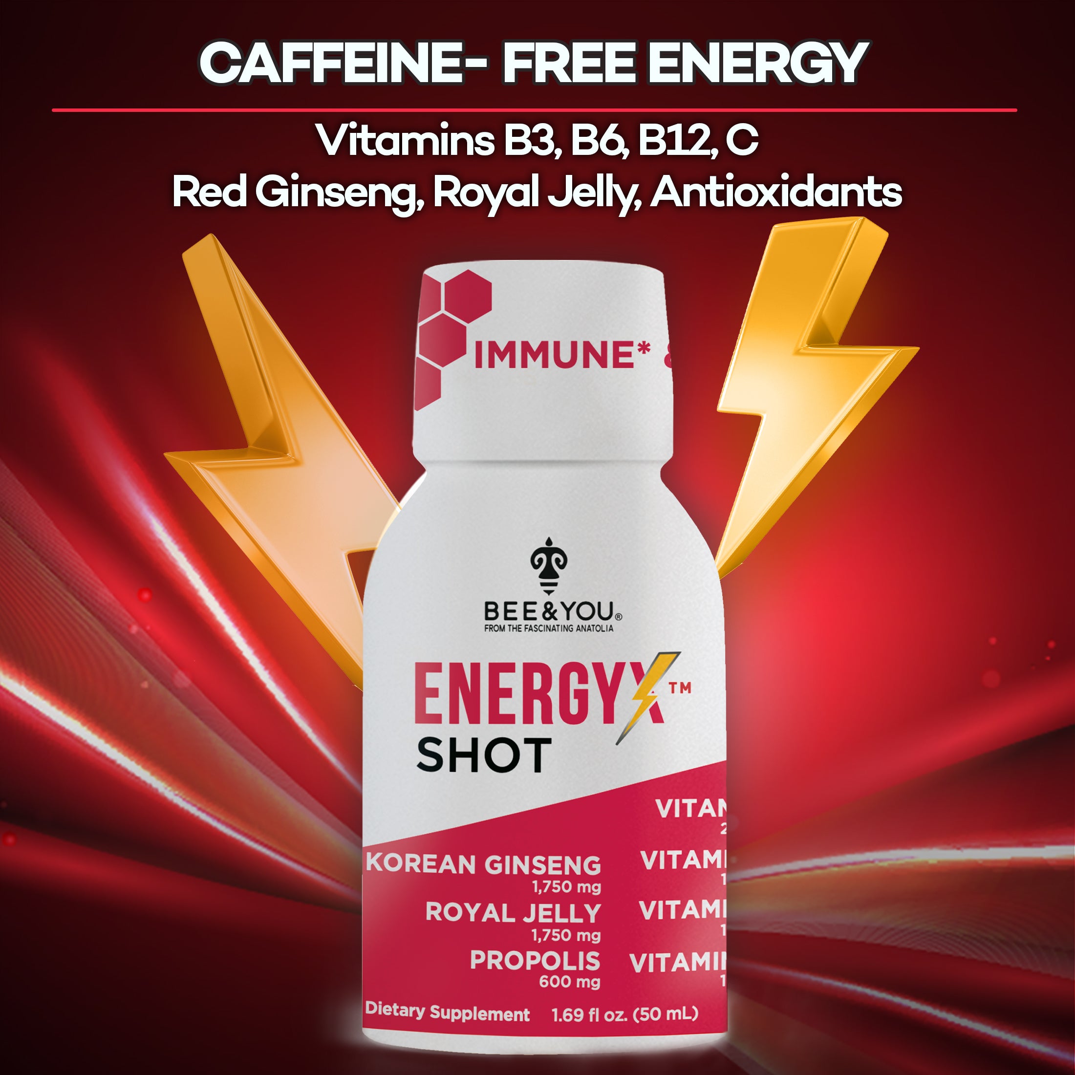 Energy-X Royal Jelly Red Ginseng Propolis Raw Honey Shots for Adult x12