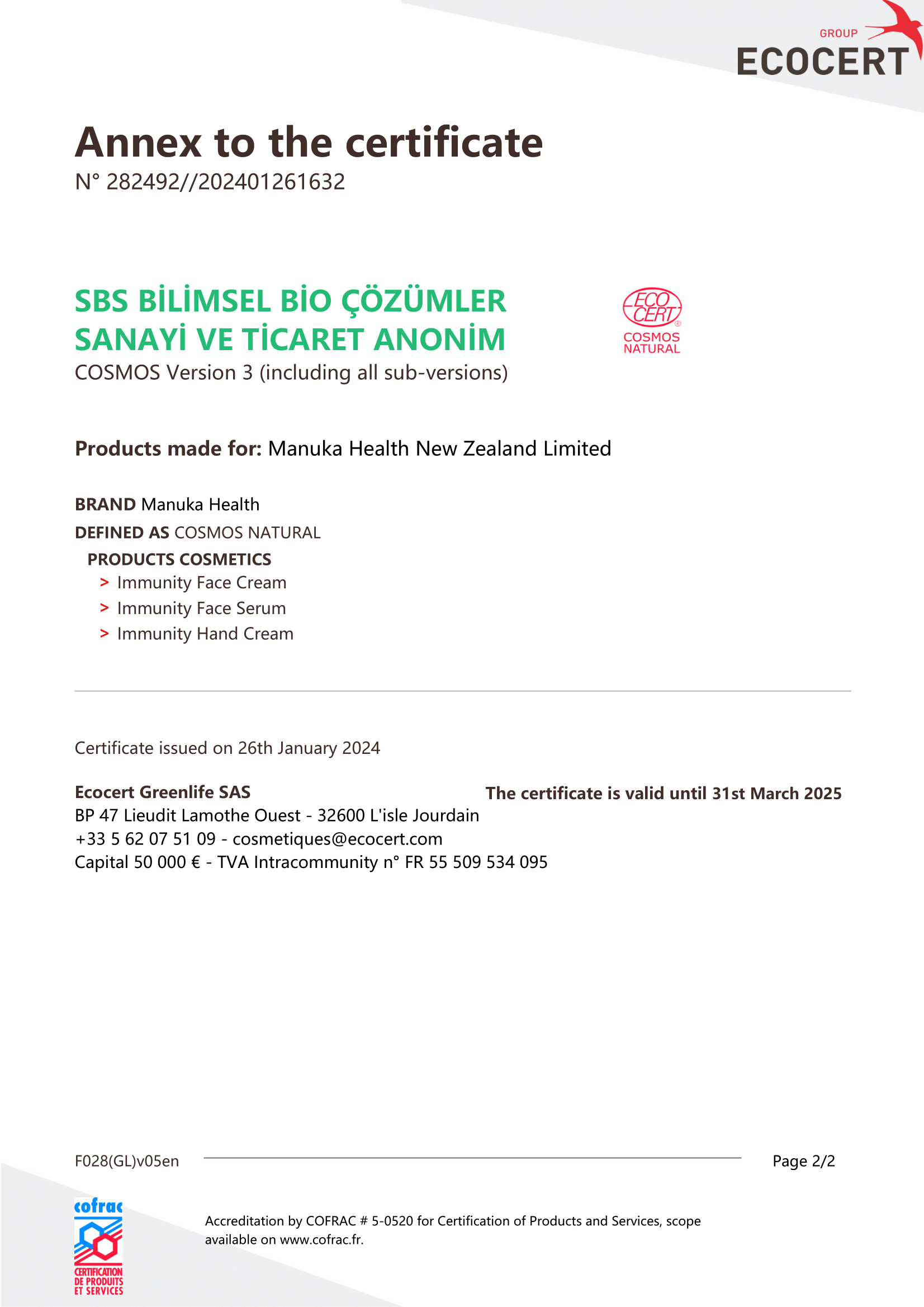 COSMOS 2024 Certificate - Annex