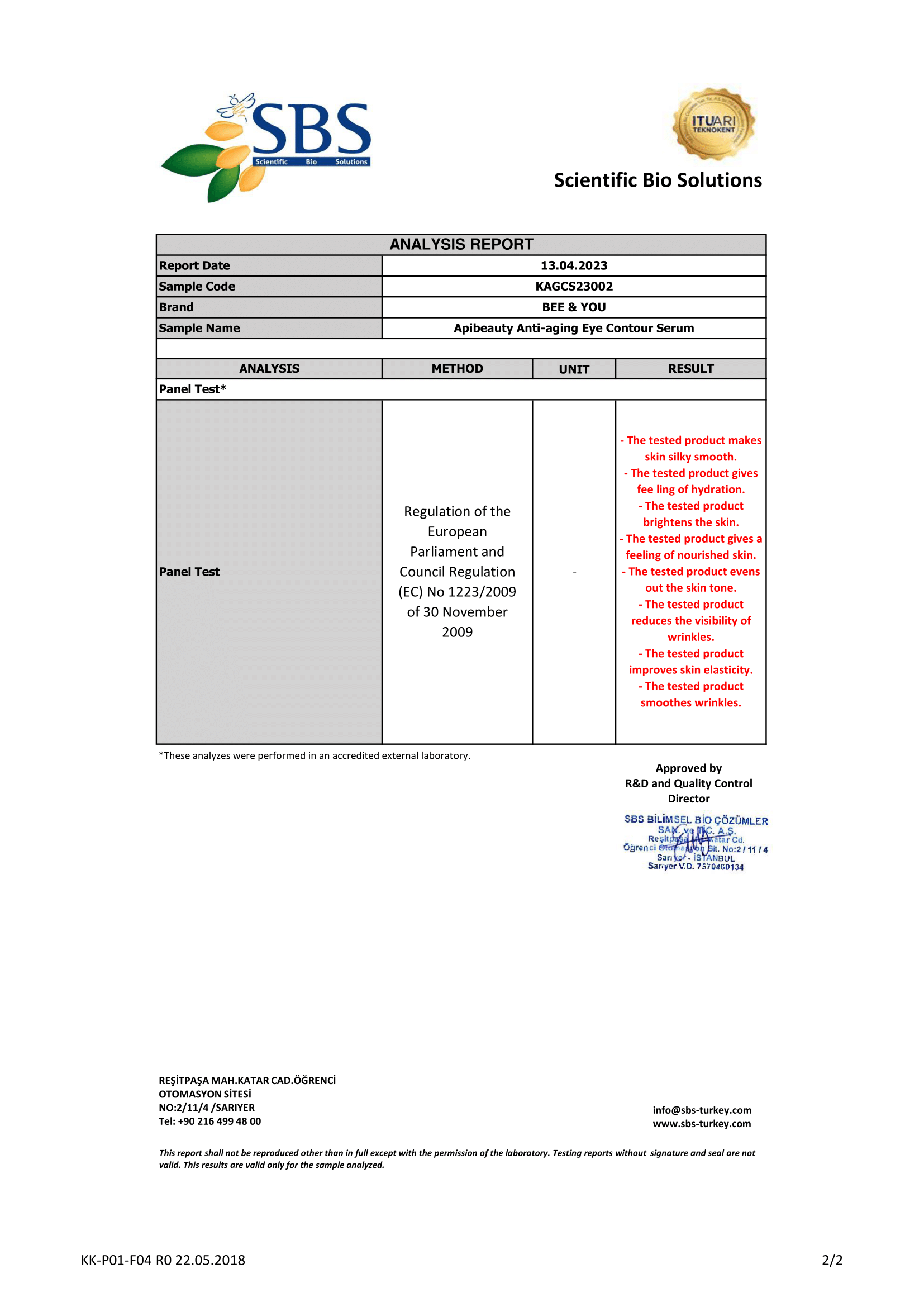 Apibeauty Anti-aging Eye Contour Serum - Analysis 2