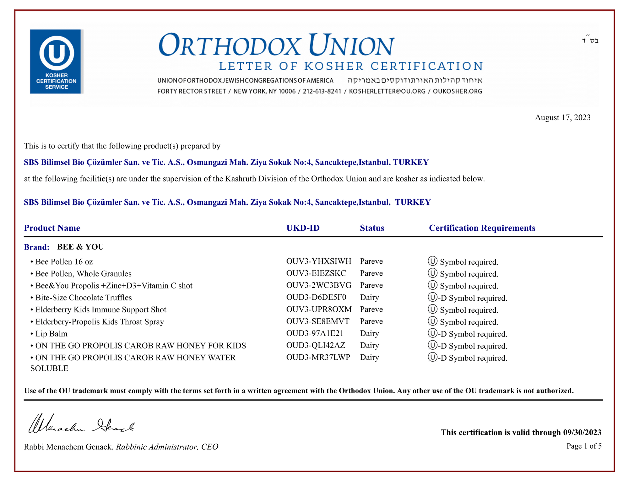 KOSHER CERTIFICATES 1