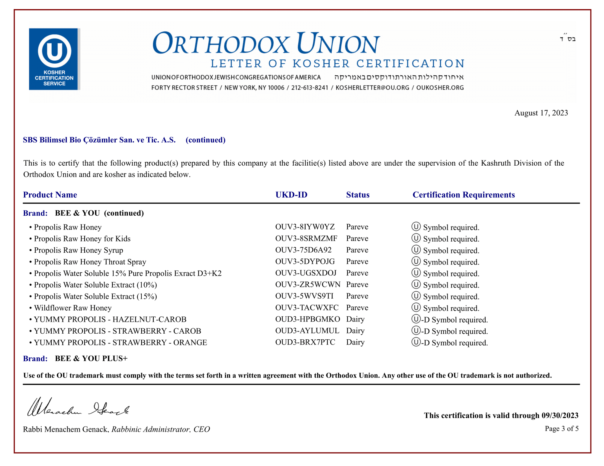 KOSHER CERTIFICATES 3