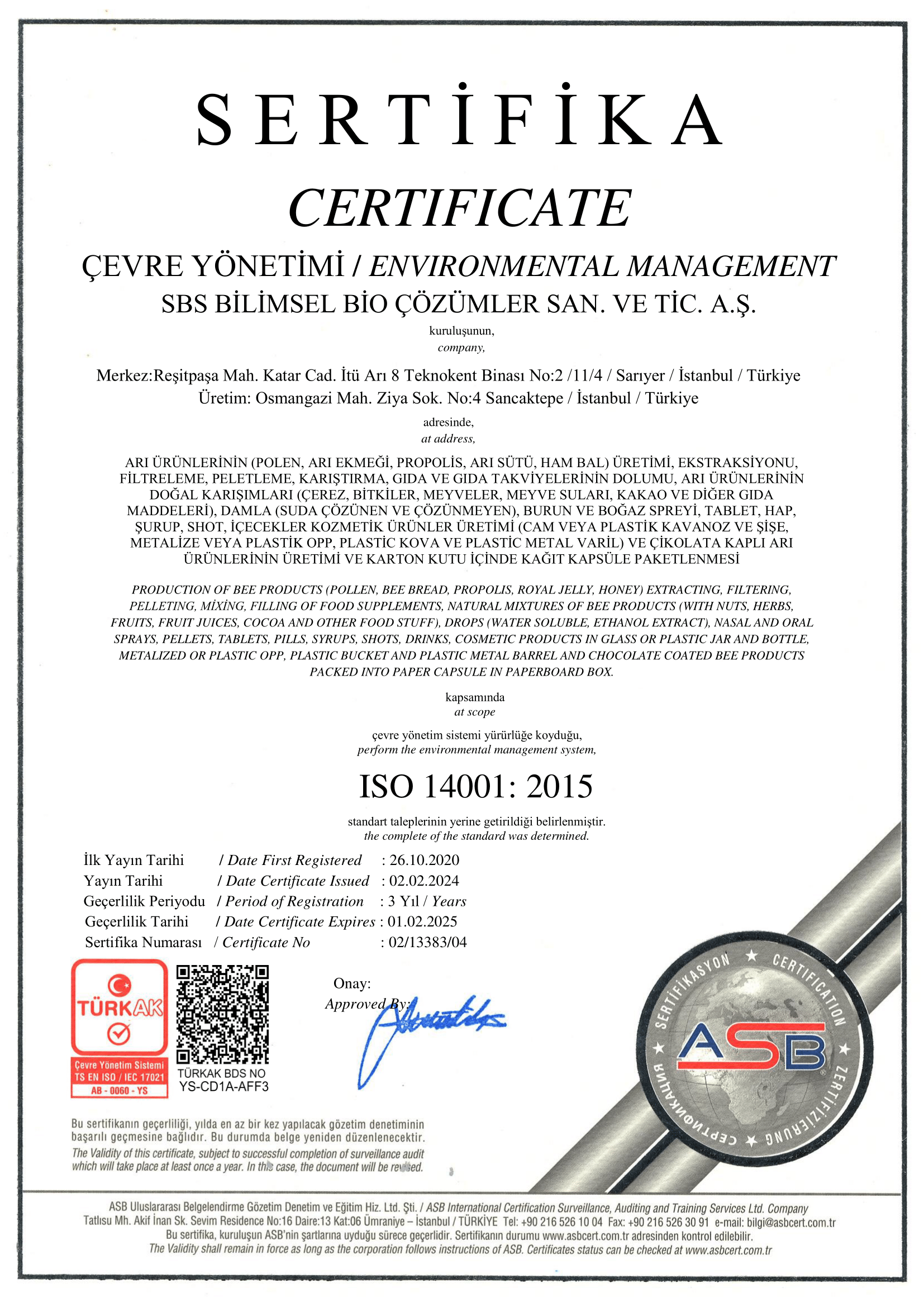 ENVIRONMENTAL MANAGEMENT: ISO 14001 Certificate 2024