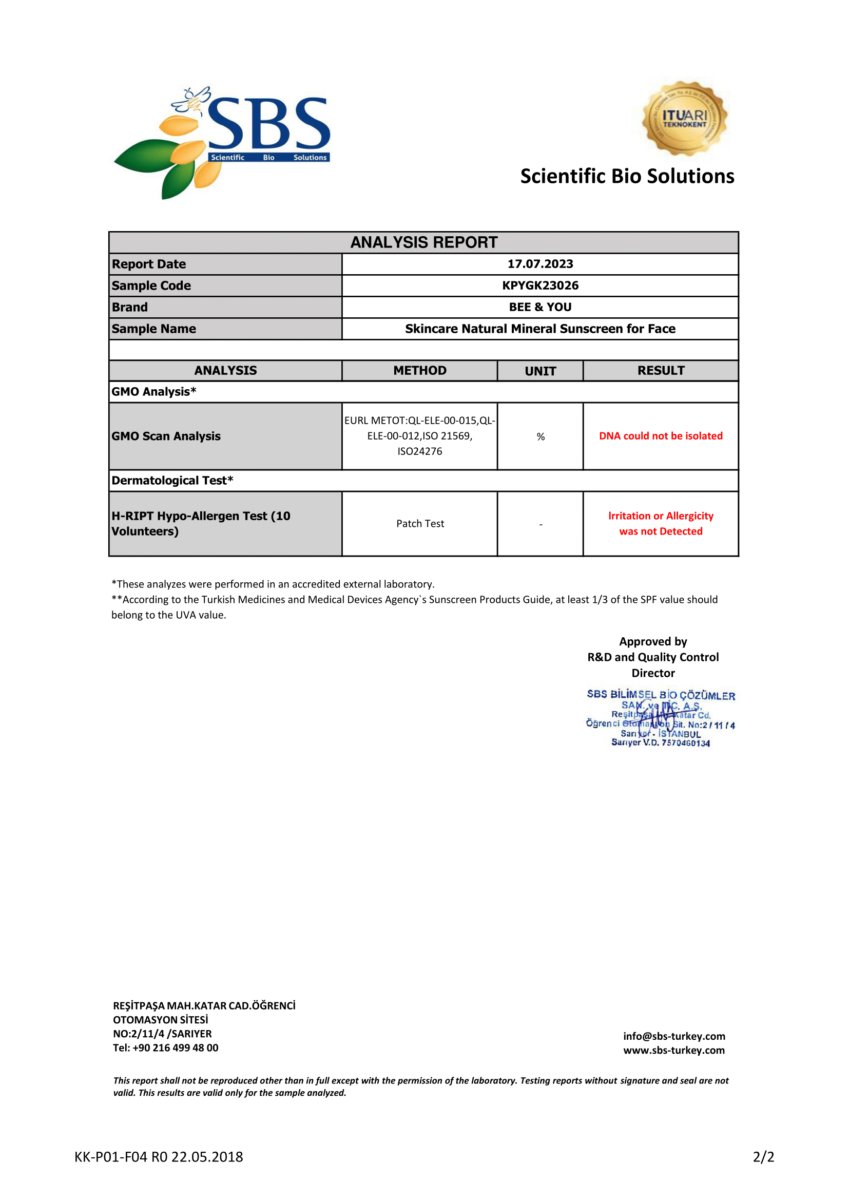 Skincare Natural Mineral Sunscreen for Face - Analysis 2