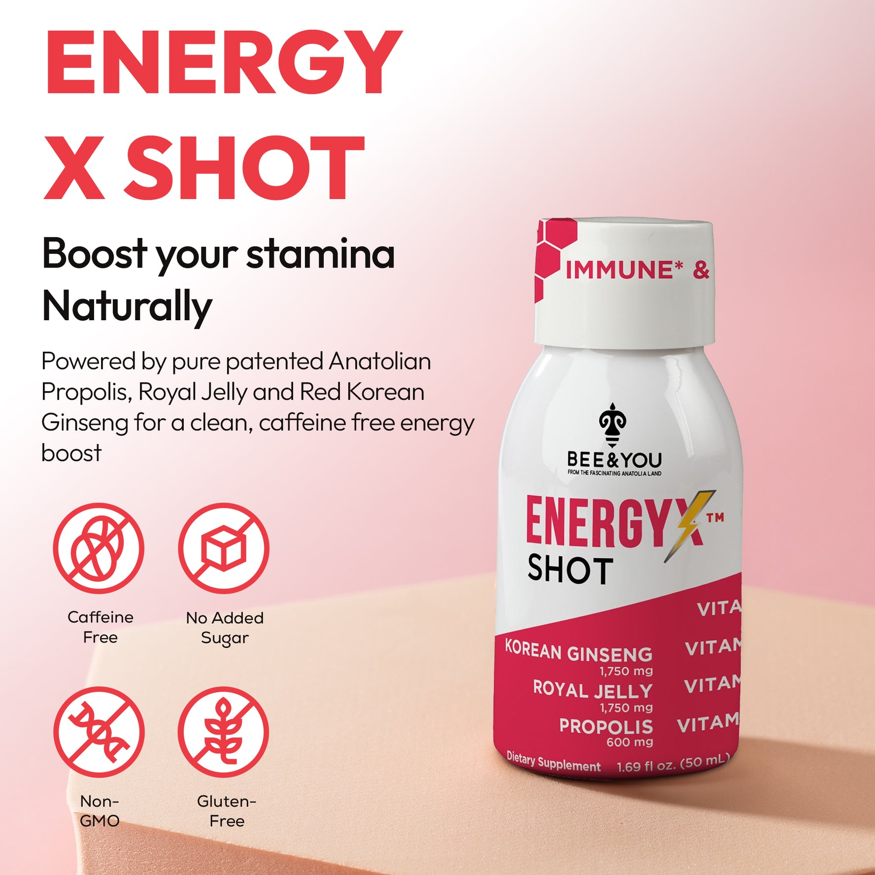 Energy-X Royal Jelly Red Ginseng Propolis Raw Honey Shots for Adult x12