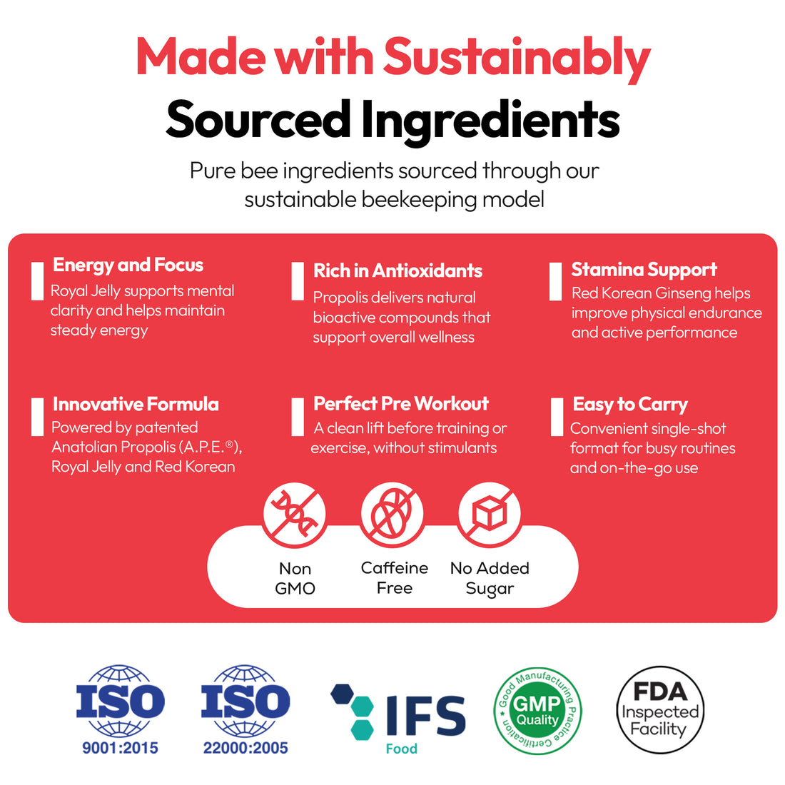 Energy-X Royal Jelly Red Ginseng Propolis Raw Honey Shots for Adult x12