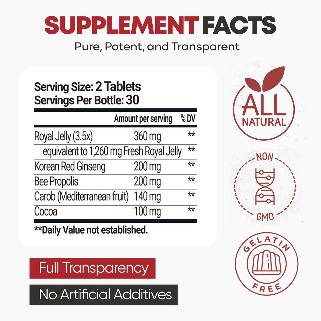 Royal Jelly+Ginseng+Propolis Tablets Ultra Potency