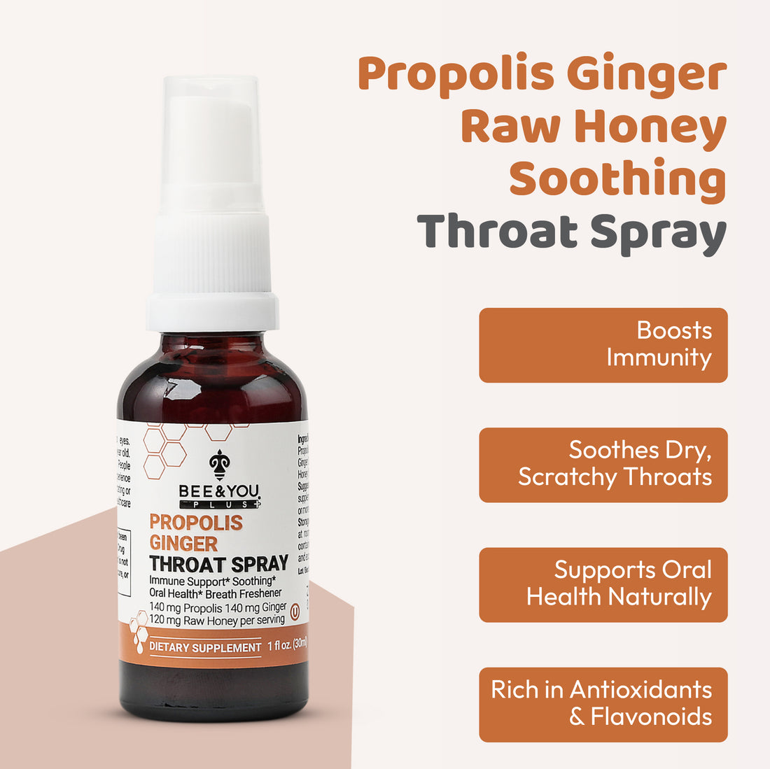 Propolis Ginger Raw Honey Throat Spray with Menthol