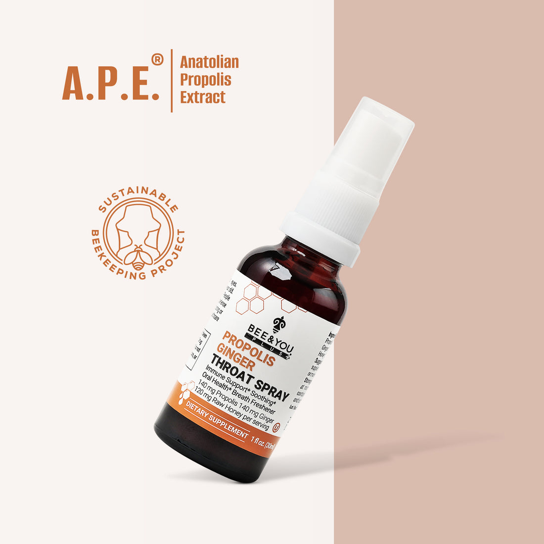 Propolis Ginger Raw Honey Throat Spray with Menthol