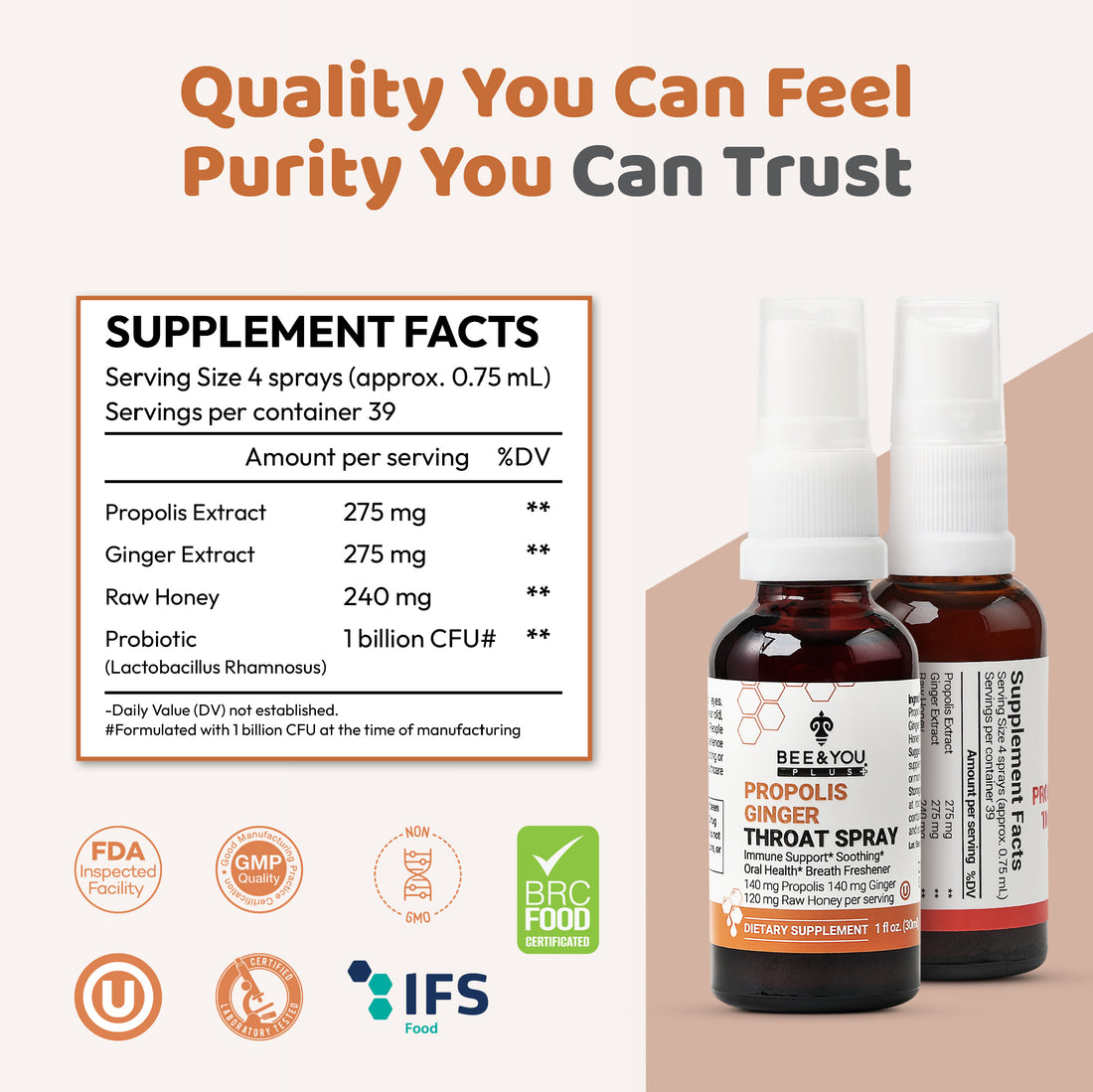 Propolis Ginger Raw Honey Throat Spray with Menthol