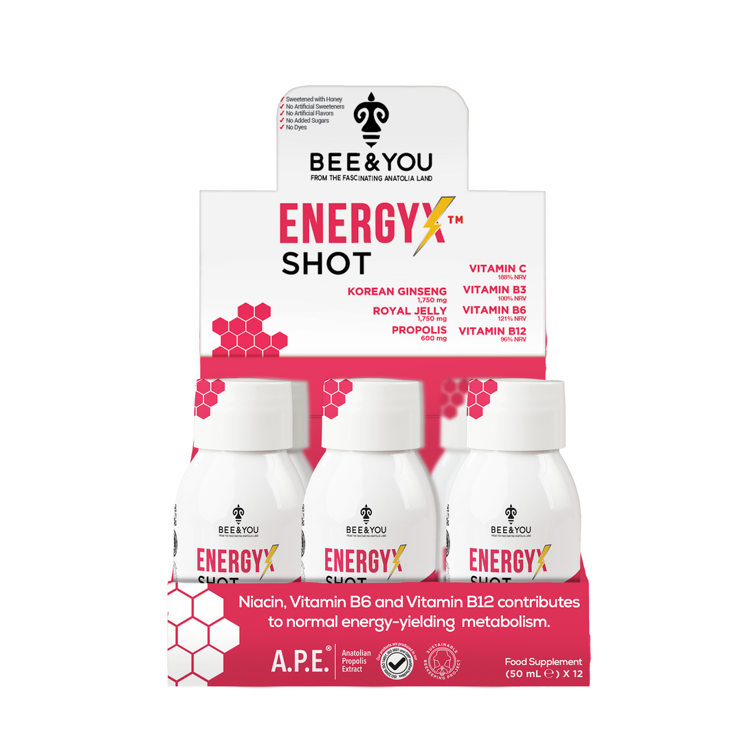 Energy-X Royal Jelly Red Ginseng Propolis Raw Honey Shots for Adult x12