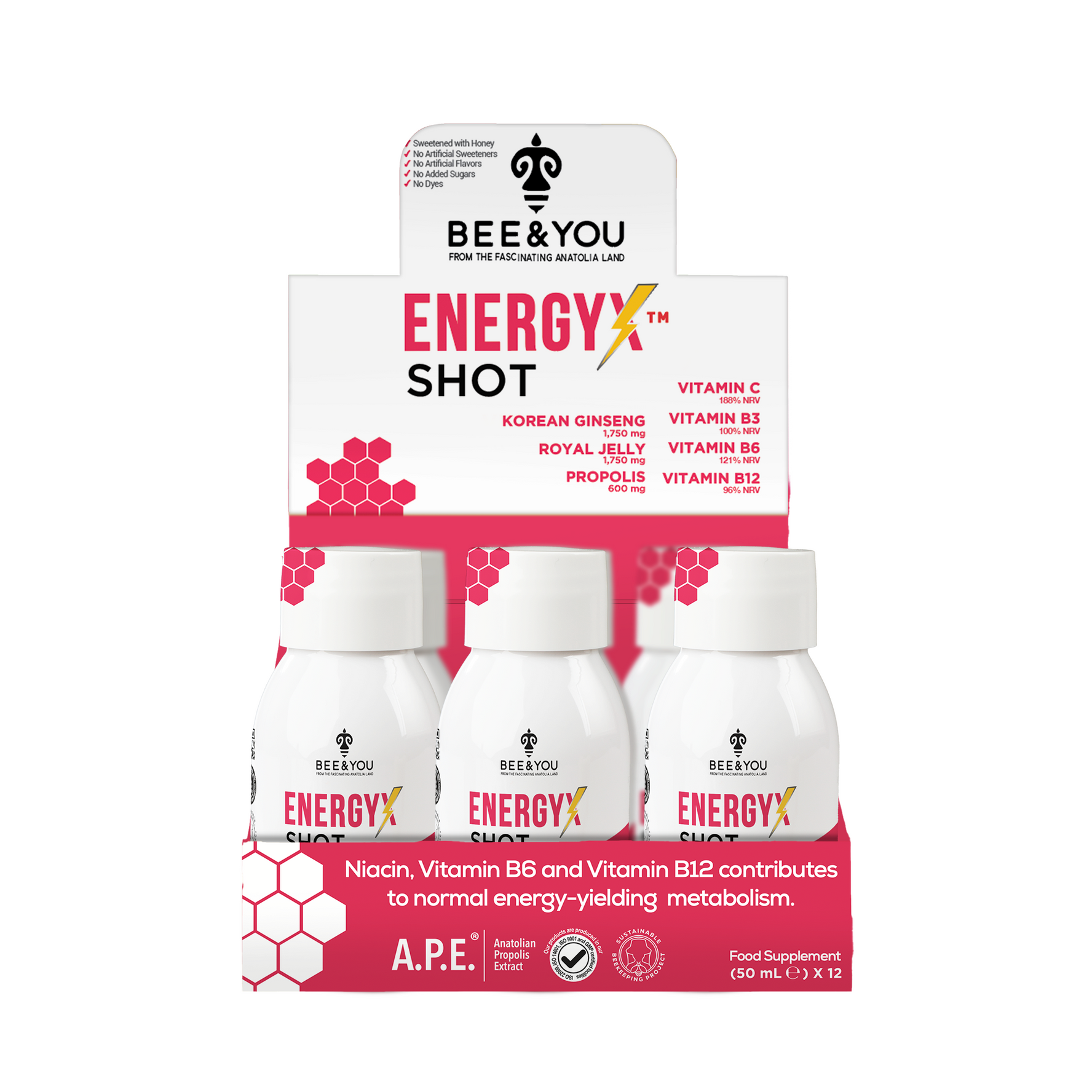 Energy-X Royal Jelly Red Ginseng Propolis Raw Honey Shots for Adult x12